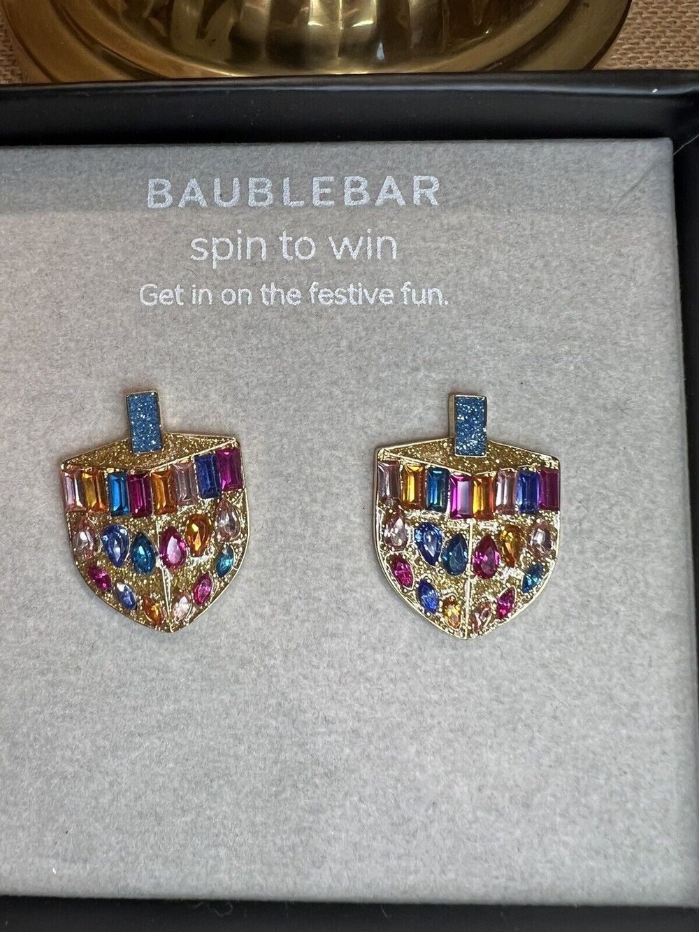 Baublebar SPIN TO WIN Multicolored Rhinestones Gold tone Earrings- New
